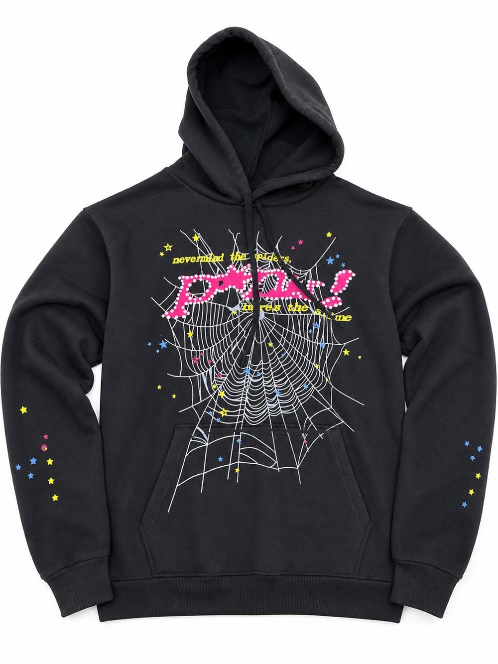 Men's Black Graphic Crewneck Sweater with Spiderweb Print